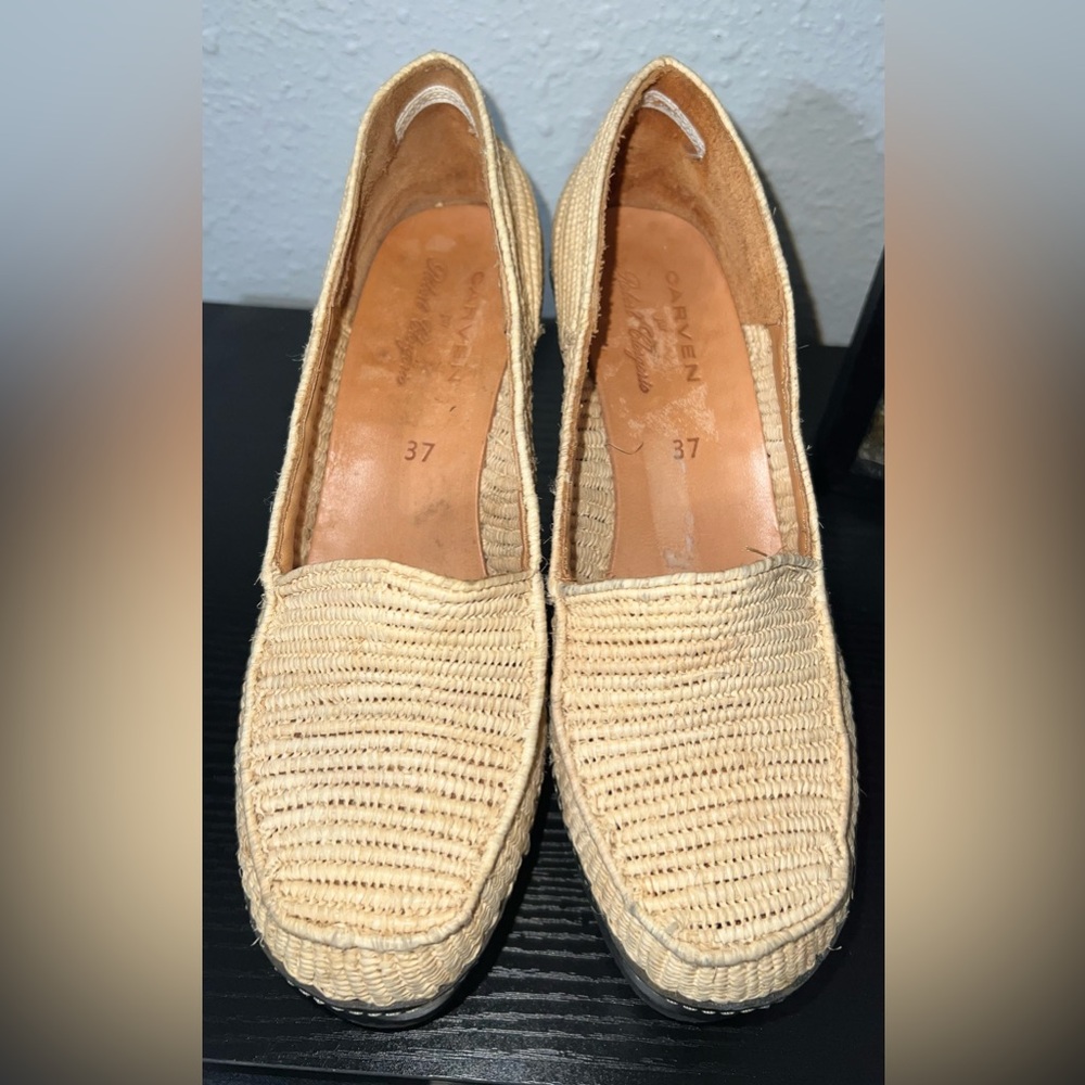 🤩 NEW LISTING! Carven & Robert Clergerie Woven Pumps Wedge Platform Tan US Sz 6 - Picture 4 of 6